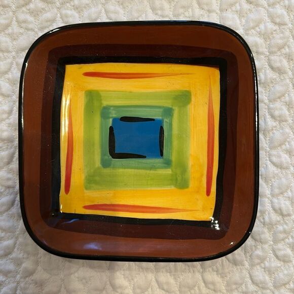 GAIL Pittman Brio Pattern Southern Living At Home 5 5/8” Square Appetizer Plate - Picture 1 of 4